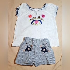 Girls size 5 light summer blue & white shorts and short sleeve shirt outfit